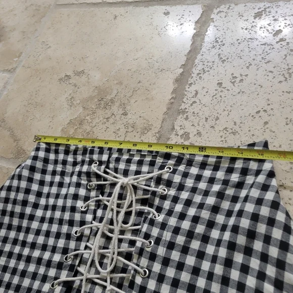 Eva Franco Lace-Up Black and White Gingham Midi Flare Skirt Medium - Picture 6 of 16